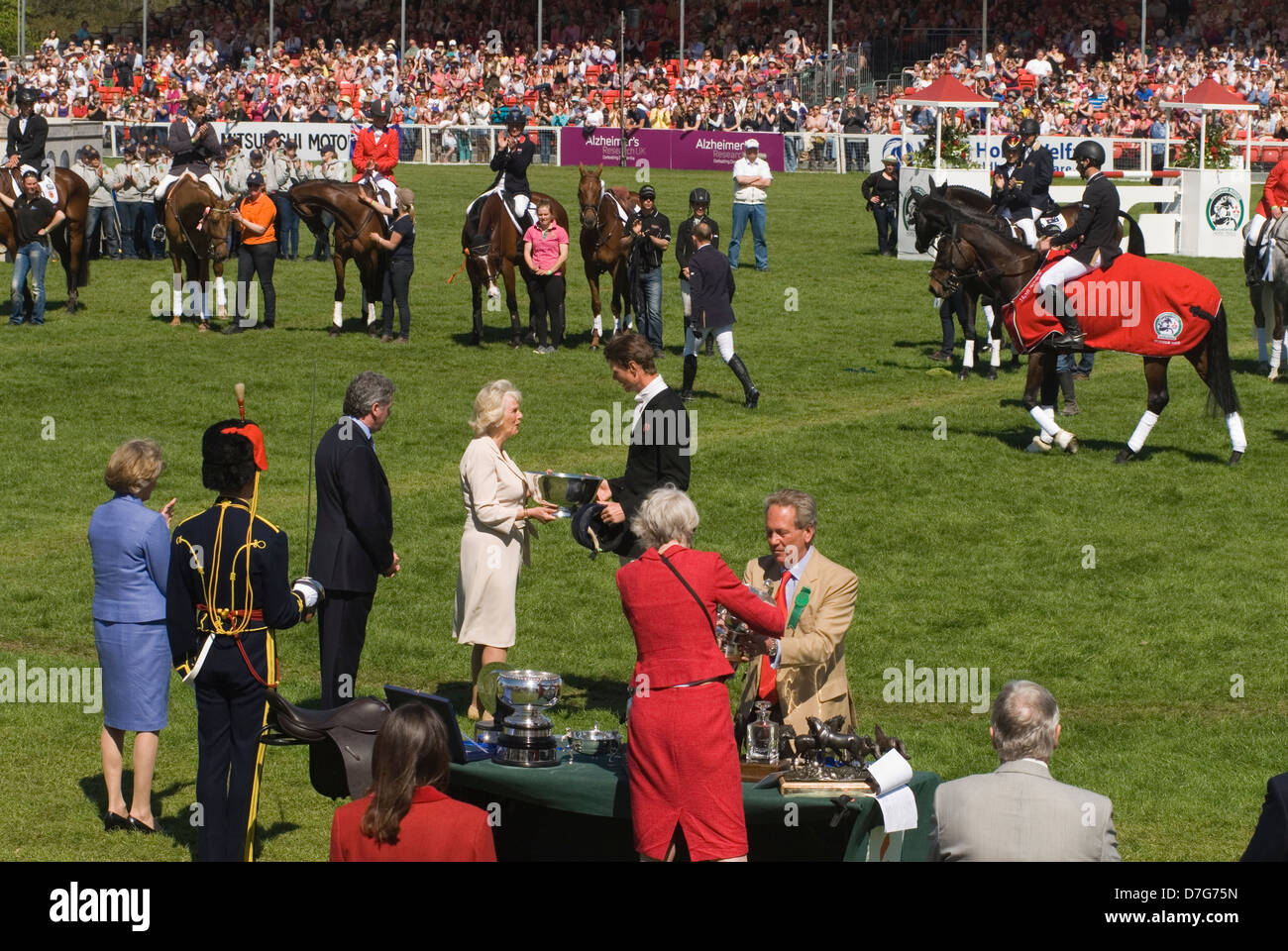 Badminton Horse Trials  2013 William Fox Pitt presentation silver bowl from Duchess of Cornwall,Camilla Parker Bowles. Gloucestershire UK.  2010s UK HOMER SYKES Stock Photo