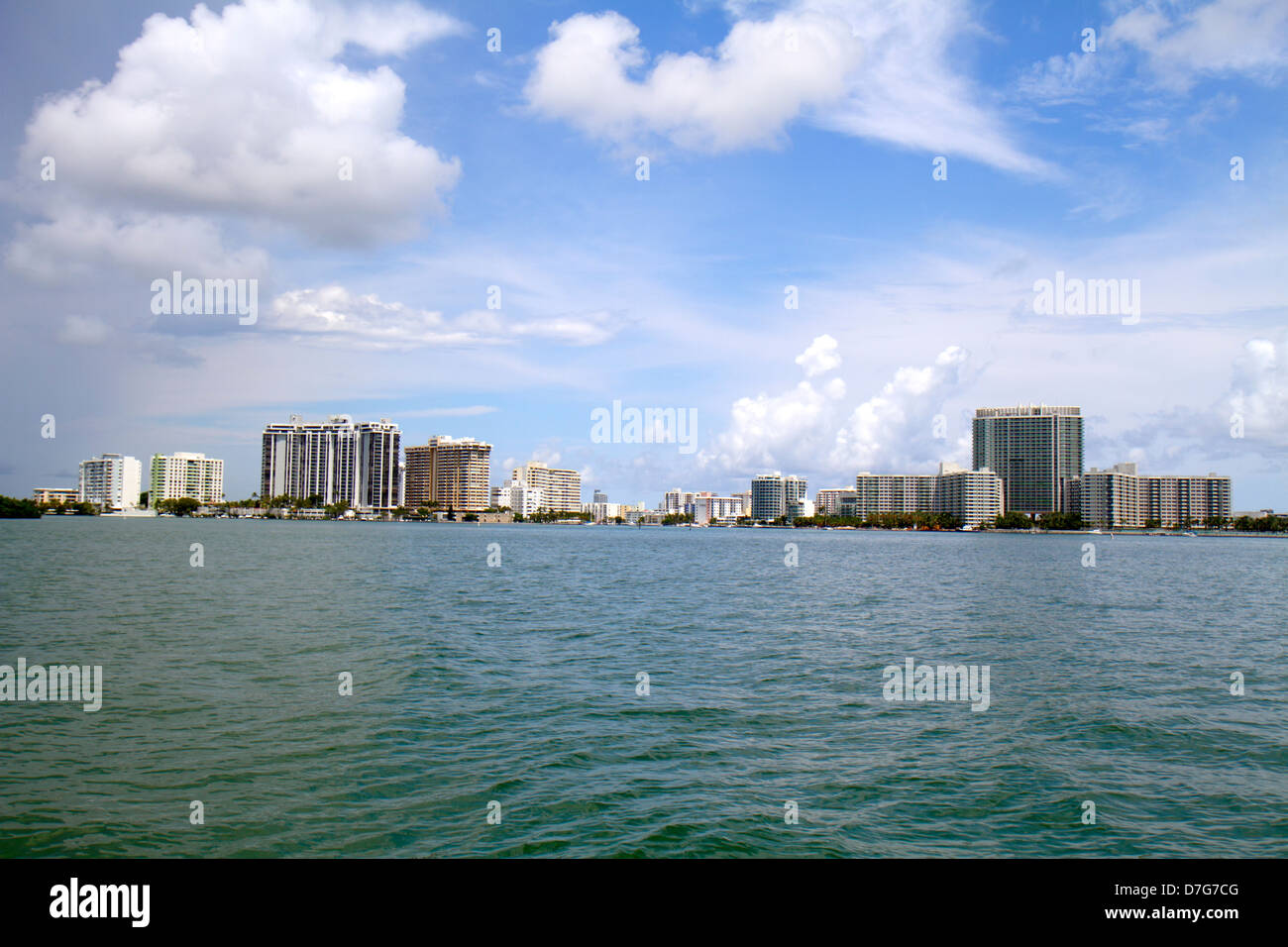 Miami Beach Florida,Biscayne Bay water,Intracoastal waterfront,condominium condominiums condo condos residential residences apartment apartments flat Stock Photo