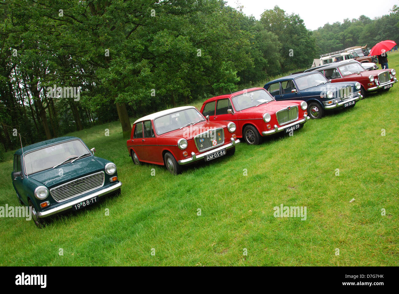 Line up of Classic BMC cars at Dutch Classic Car show Stock Photo