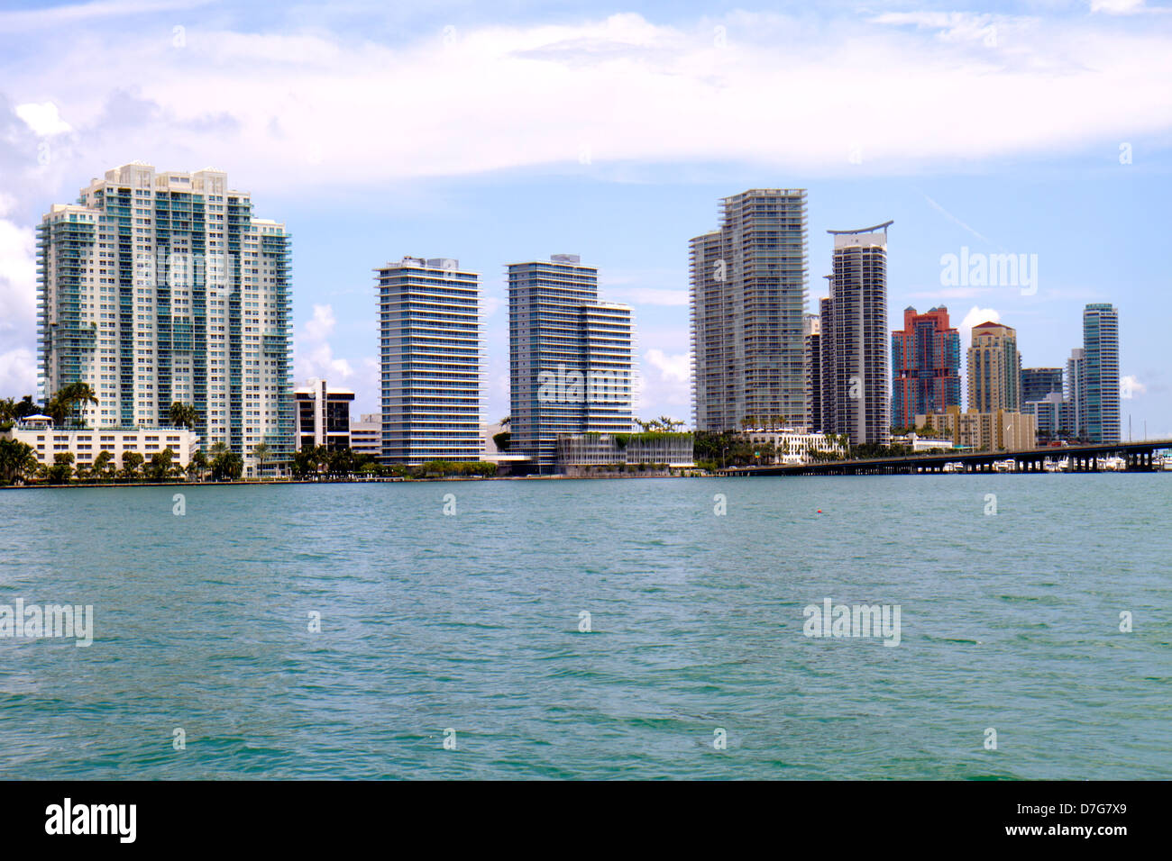 Miami Beach Florida,Biscayne Bay water,Intracoastal waterfront,high rise skyscraper skyscrapers building buildings condominium condominiums condo cond Stock Photo
