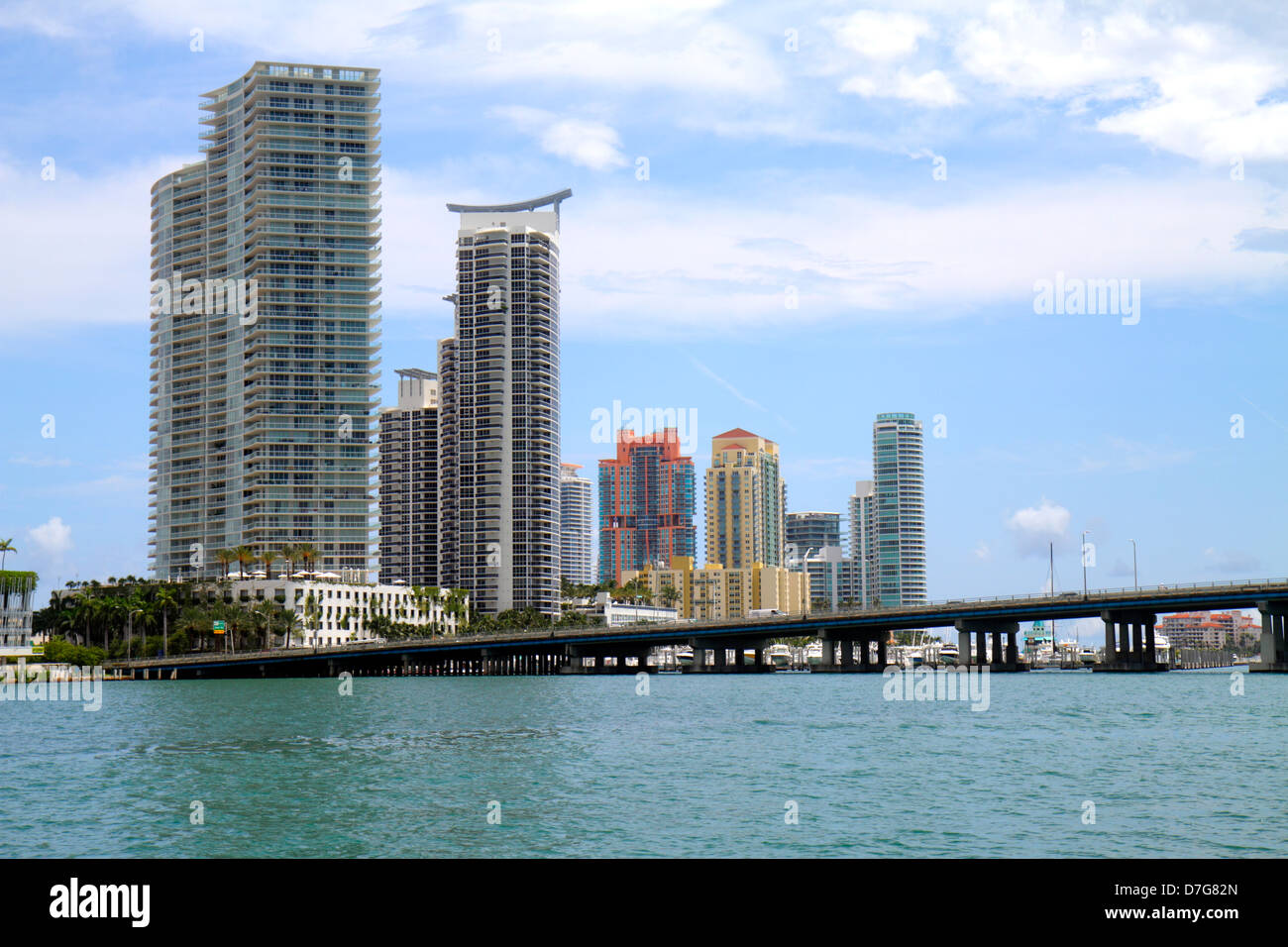 Miami Beach Florida,Biscayne Bay,Intracoastal waterfront,high rise skyscraper skyscrapers building buildings condominium residential apartment apartme Stock Photo