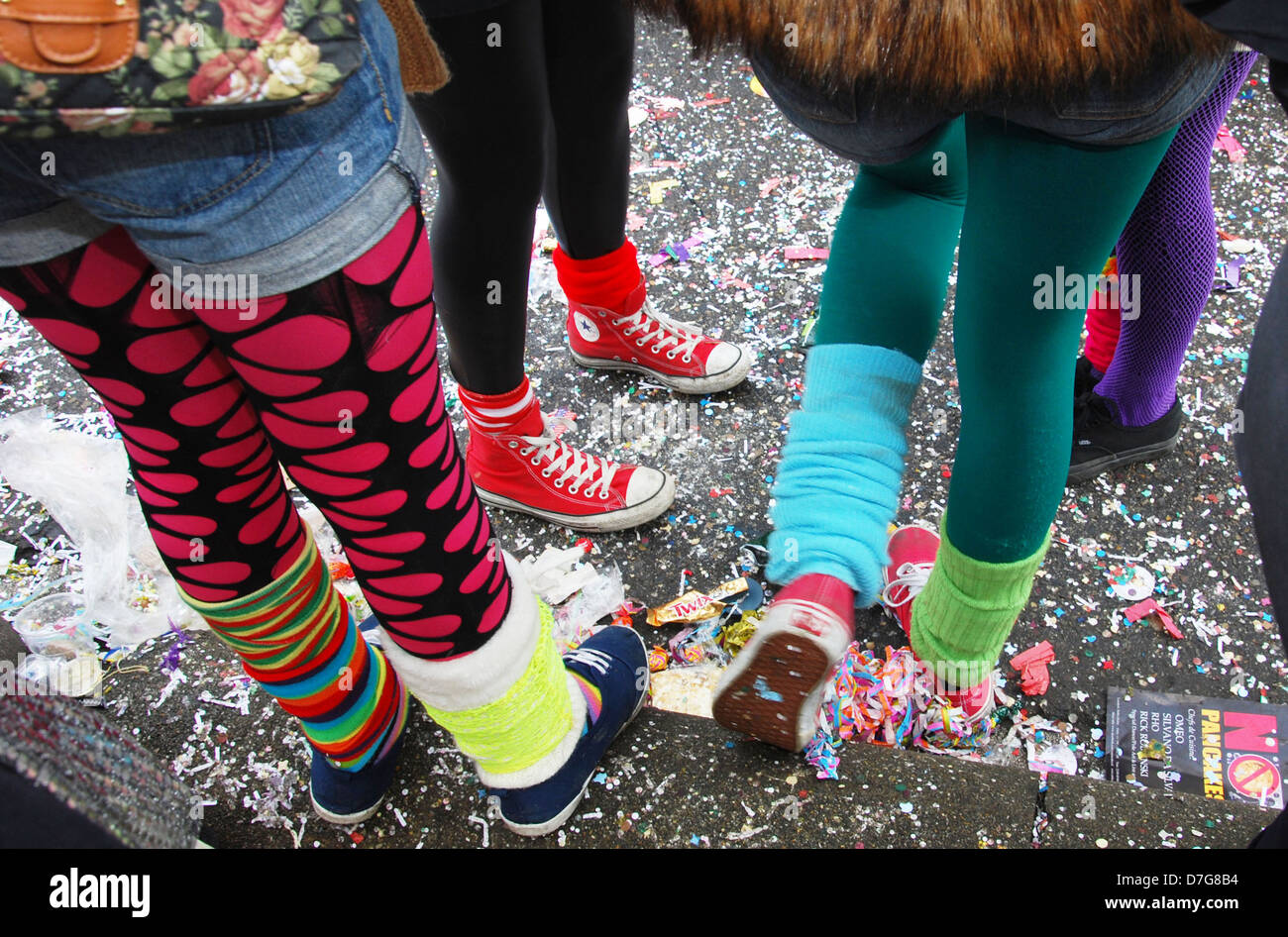 colourful legs at Dutch carnival celebration Stock Photo