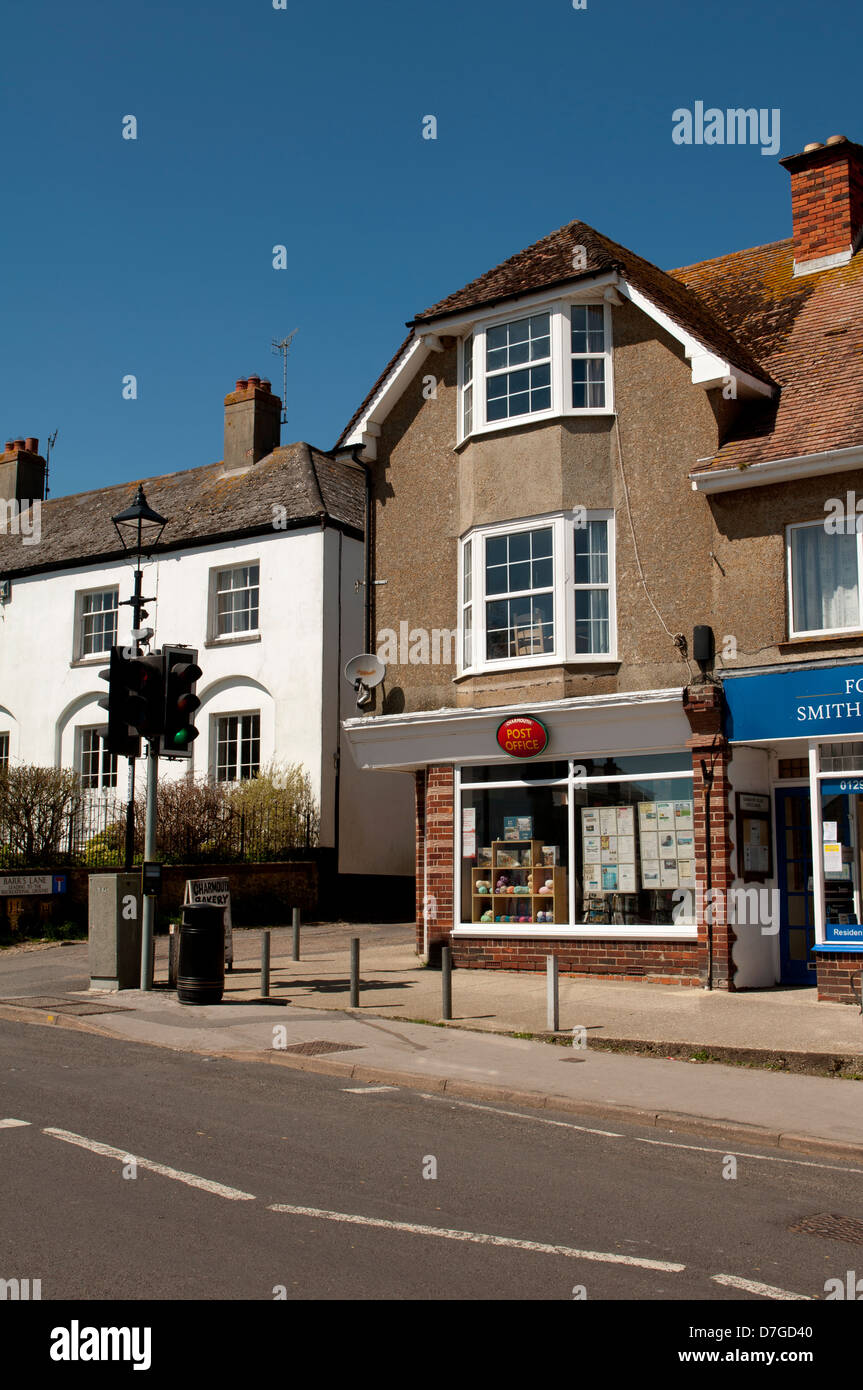 Charmouth village centre including post office, Dorset, England, UK