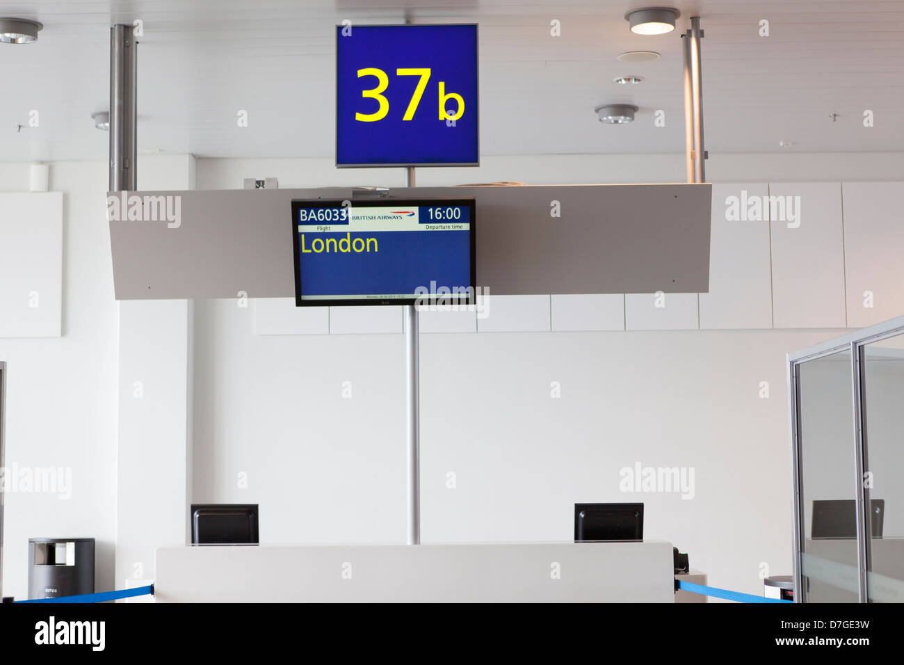Airport boarding terminal gate № 37b to the London ready for a passengers. Nobody, Vantaa airport, Helsinki, Finland Stock Photo