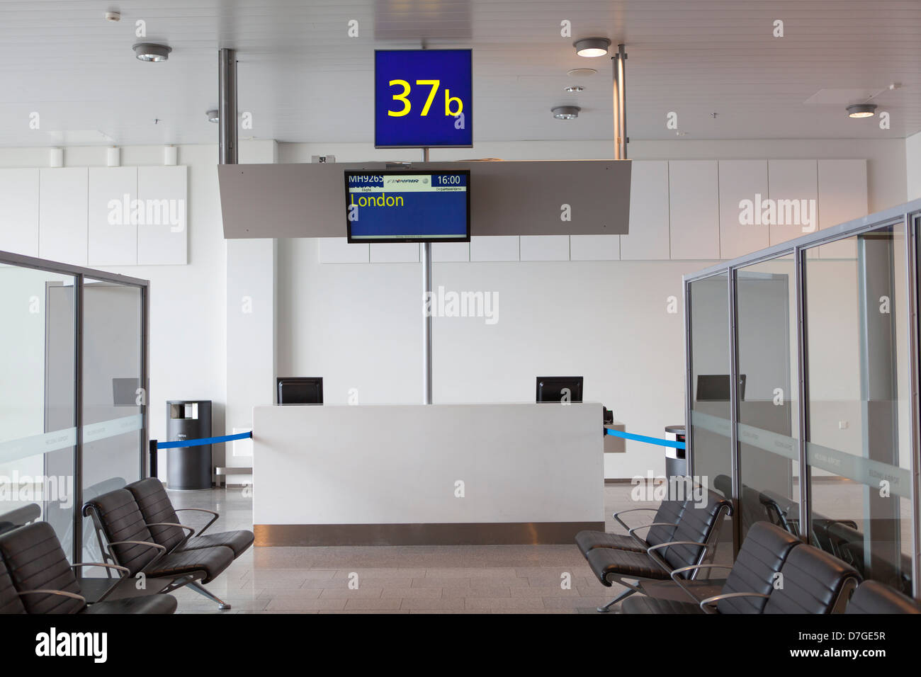 Airport boarding terminal to the London ready for a passengers. Nobody, Vantaa airport, Helsinki, Finland Stock Photo