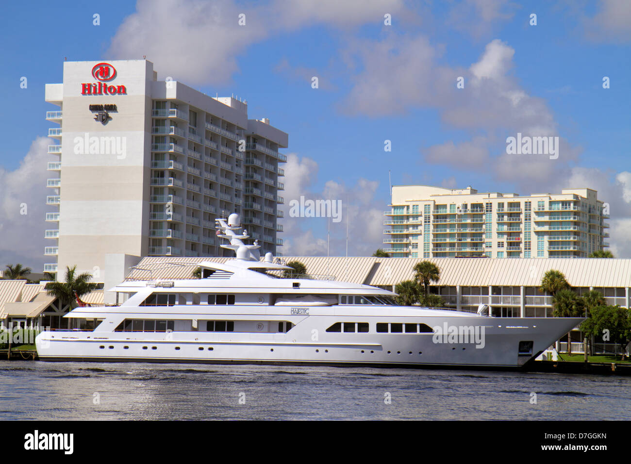 Ft. Fort Lauderdale Florida,Intracoastal Hilton Fort Lauderdale,hotel,mega yacht,super,large,luxury,FL120929083 Stock Photo