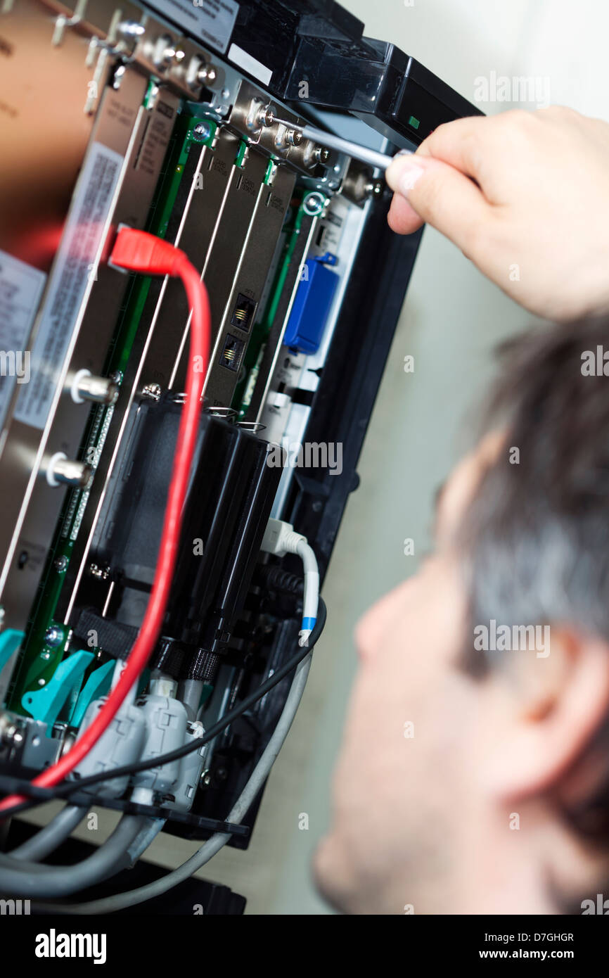 Shallow depth field closeup PBX (private branch exchange) which is