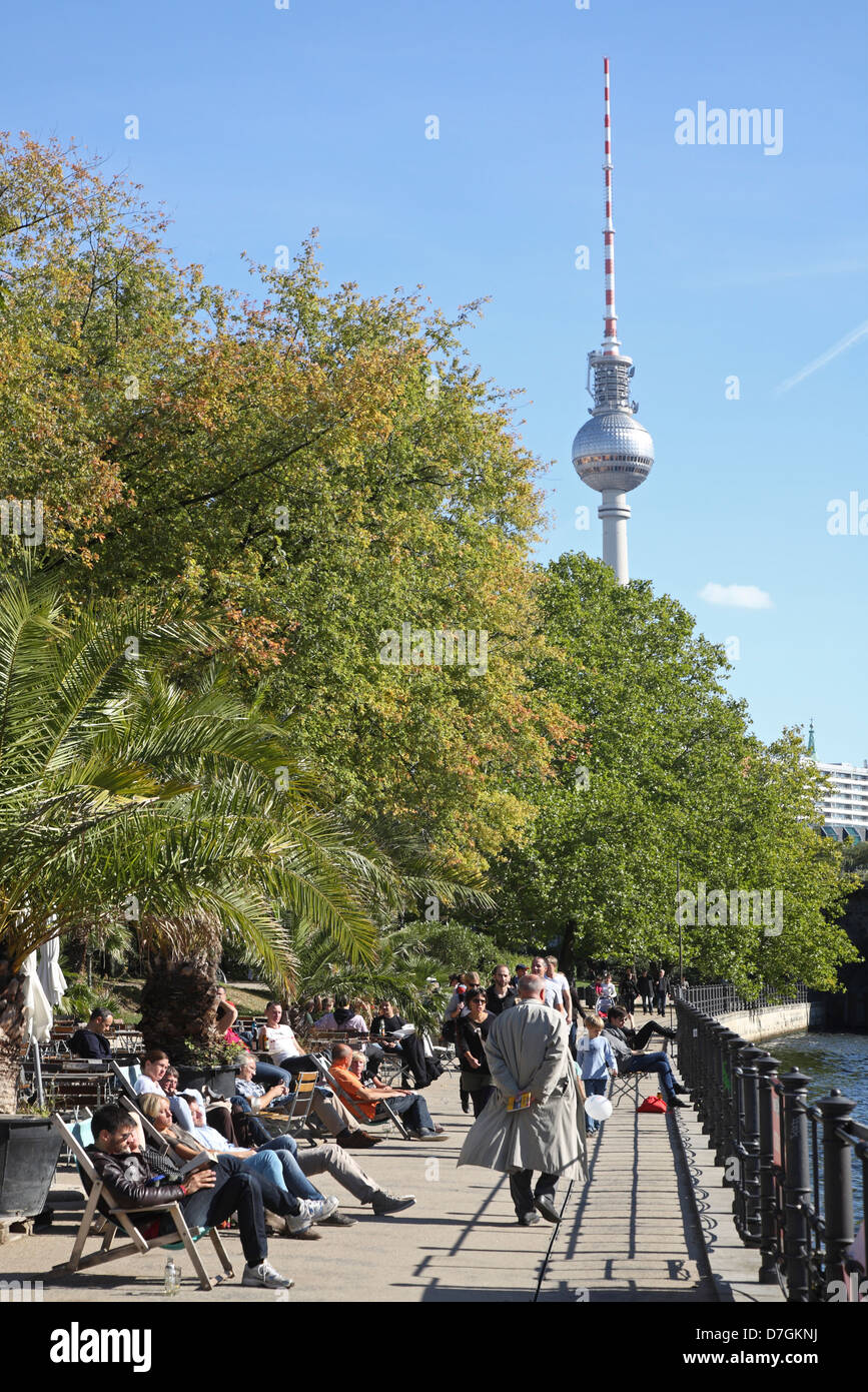 Berlin Mitte Spree bank Television Tower Stock Photo