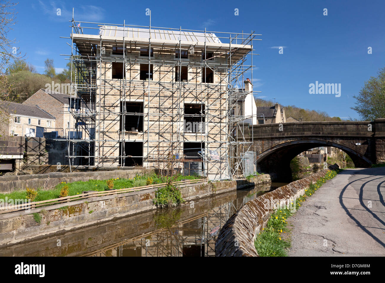 New house being constructed alongside the Rochdale Canal, Luddenden