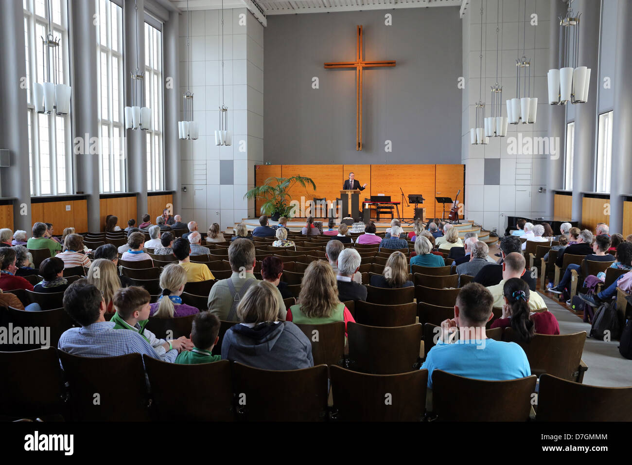 Sabbat service of the Seventh-day Adventists in their church in Hamburg, Germany Stock Photo