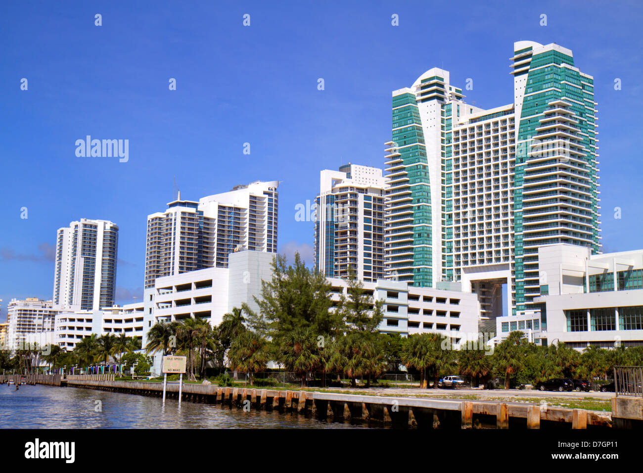 Hollywood Florida,Intracoastal high rise skyscraper skyscrapers building buildings condominium residential apartment apartments housing,city skyline,S Stock Photo