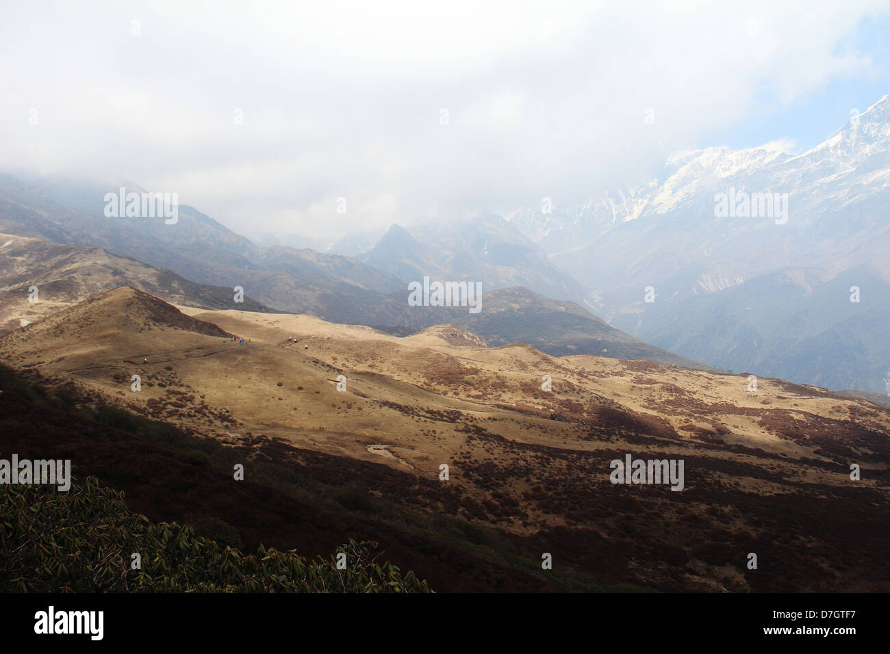 Trails to the summit of Kanchenjunga Mountain. Stock Photo