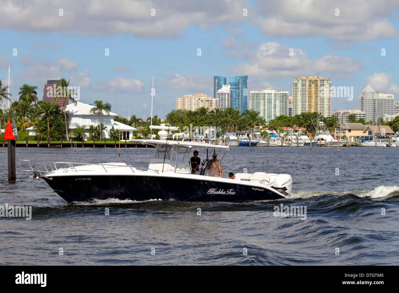 Florida Ft. Fort Lauderdale,Intracoastal boat,city skyline cityscape