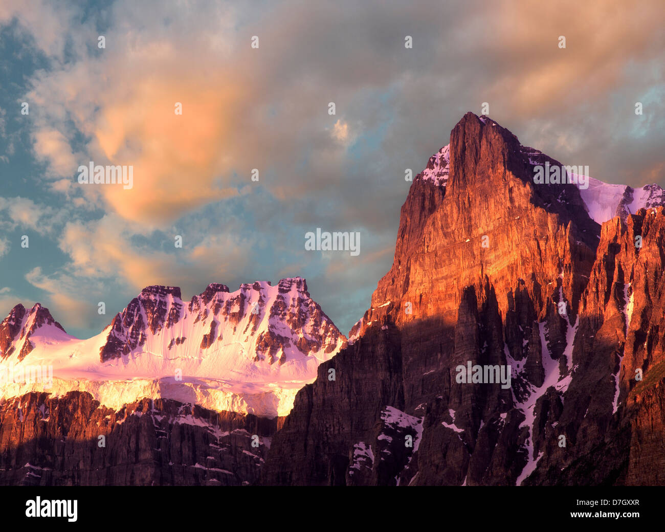Peak and glacier with sunrise. Canadian Rockies Stock Photo - Alamy