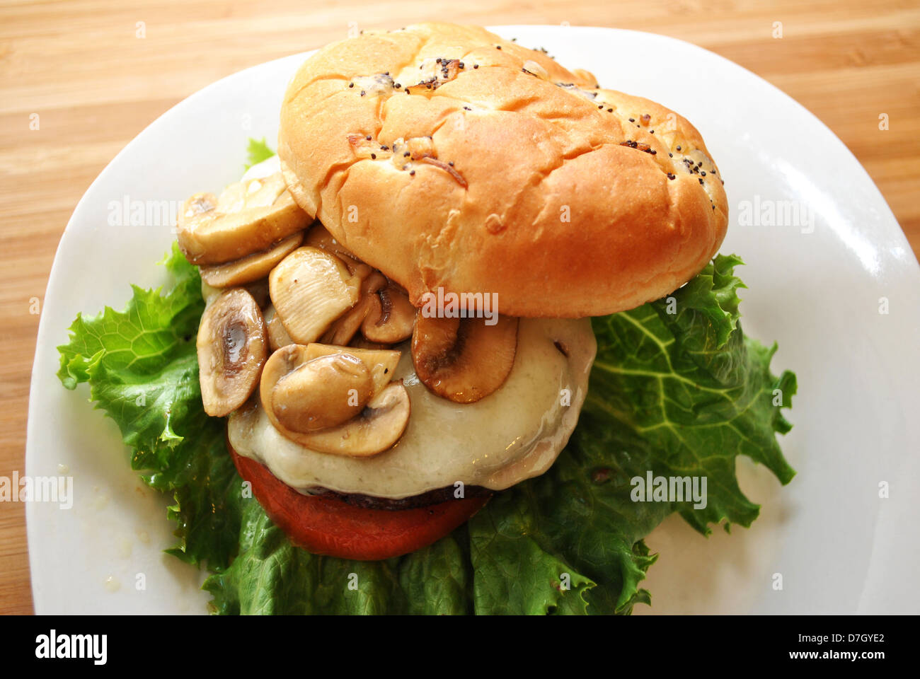 Cheesy Mushroom Burger Stock Photo Alamy