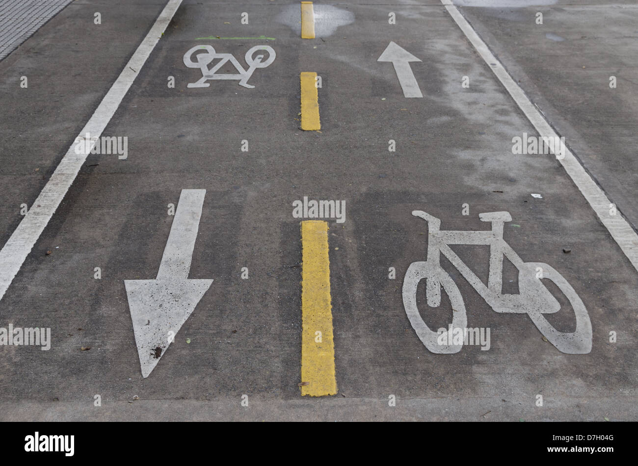 horizontal image of two way bicycle lanes Stock Photo