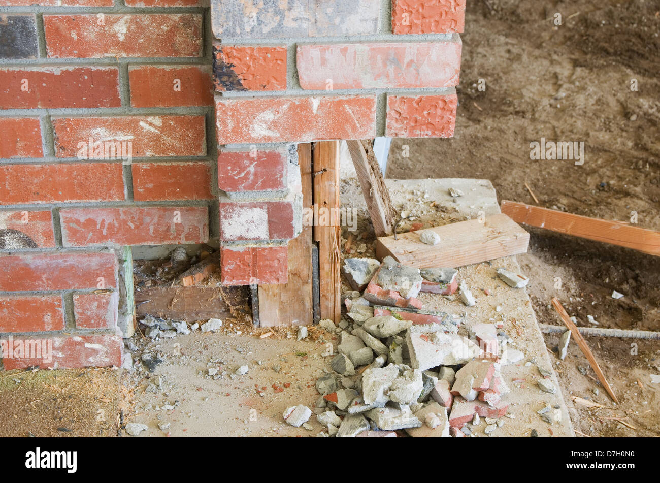 renovation of interior brick work with broken bricks Stock Photo