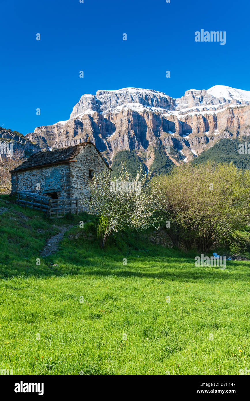 Springtime landscape in the Pyrenees, Huesca, Aragon, Spain Stock Photo