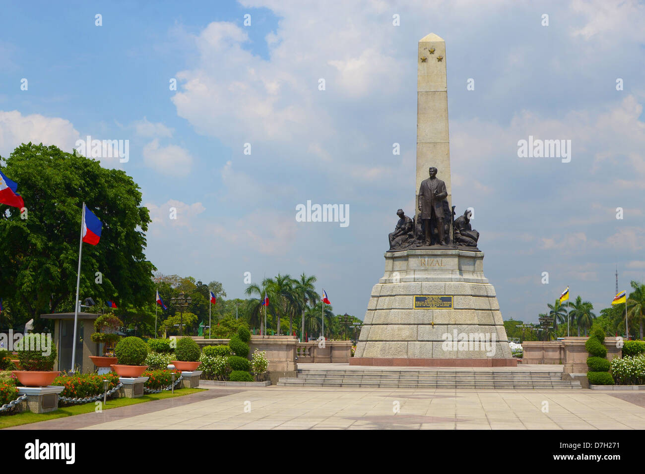 famous Philippine landmark, monument of national hero Jose Rizal at Rizal park Manila, Philippines. Stock Photo