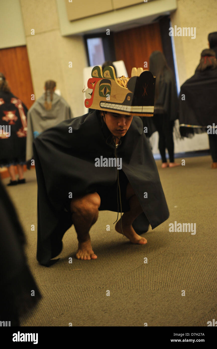 Makah Indian Tribe member performs in a dance Stock Photo