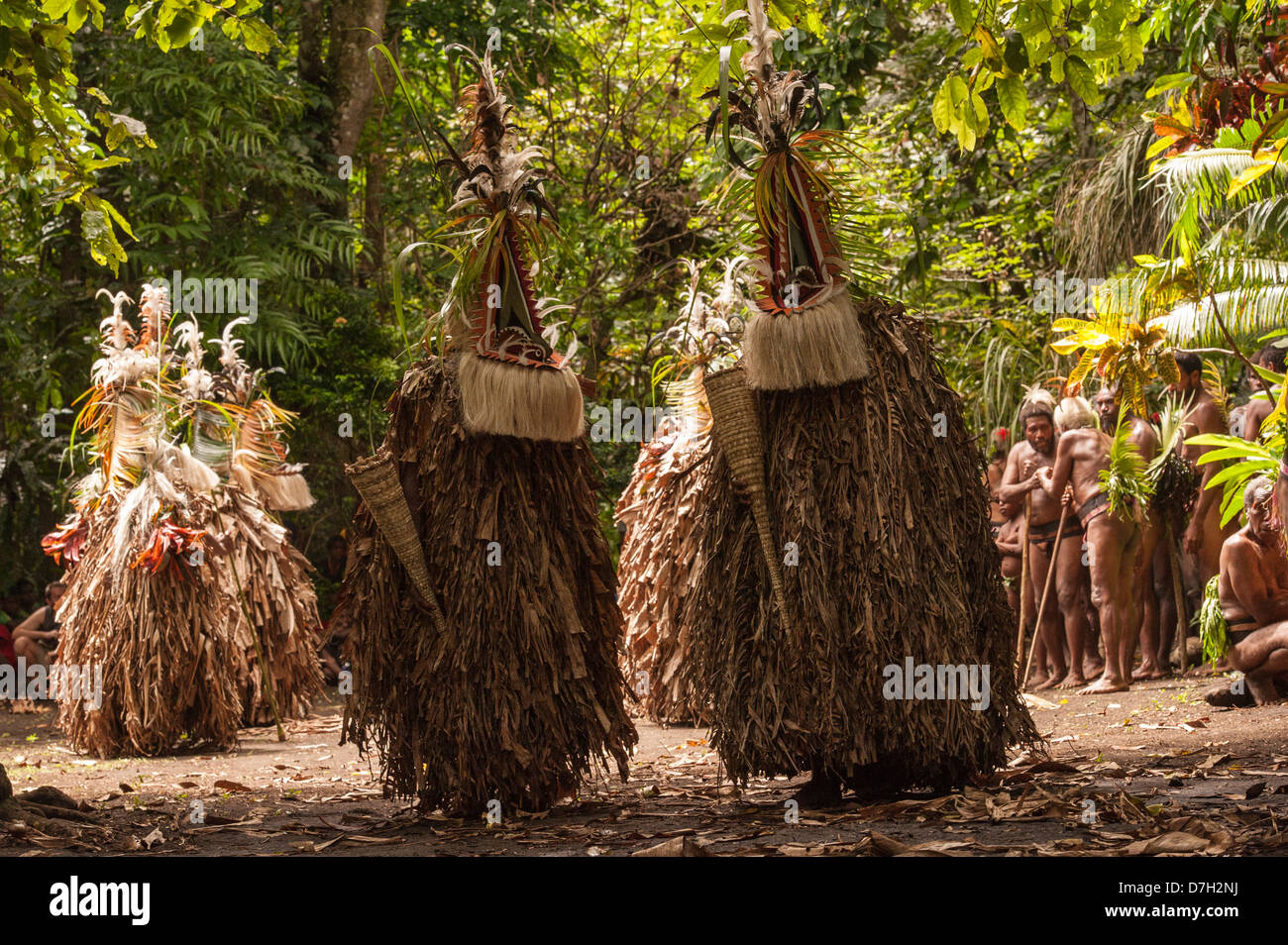 Rom Dancers on the last day of Ambrym's annual Back to My Roots festival of traditional culture, Vanuatu Stock Photo