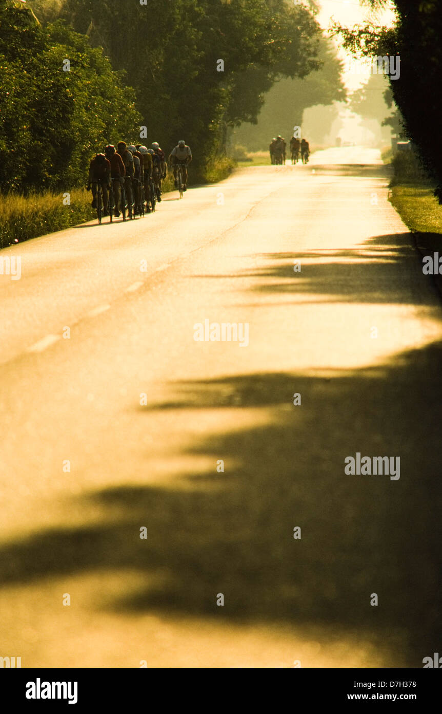 Bike racing, club riding on sunwashed streets, Miami Stock Photo