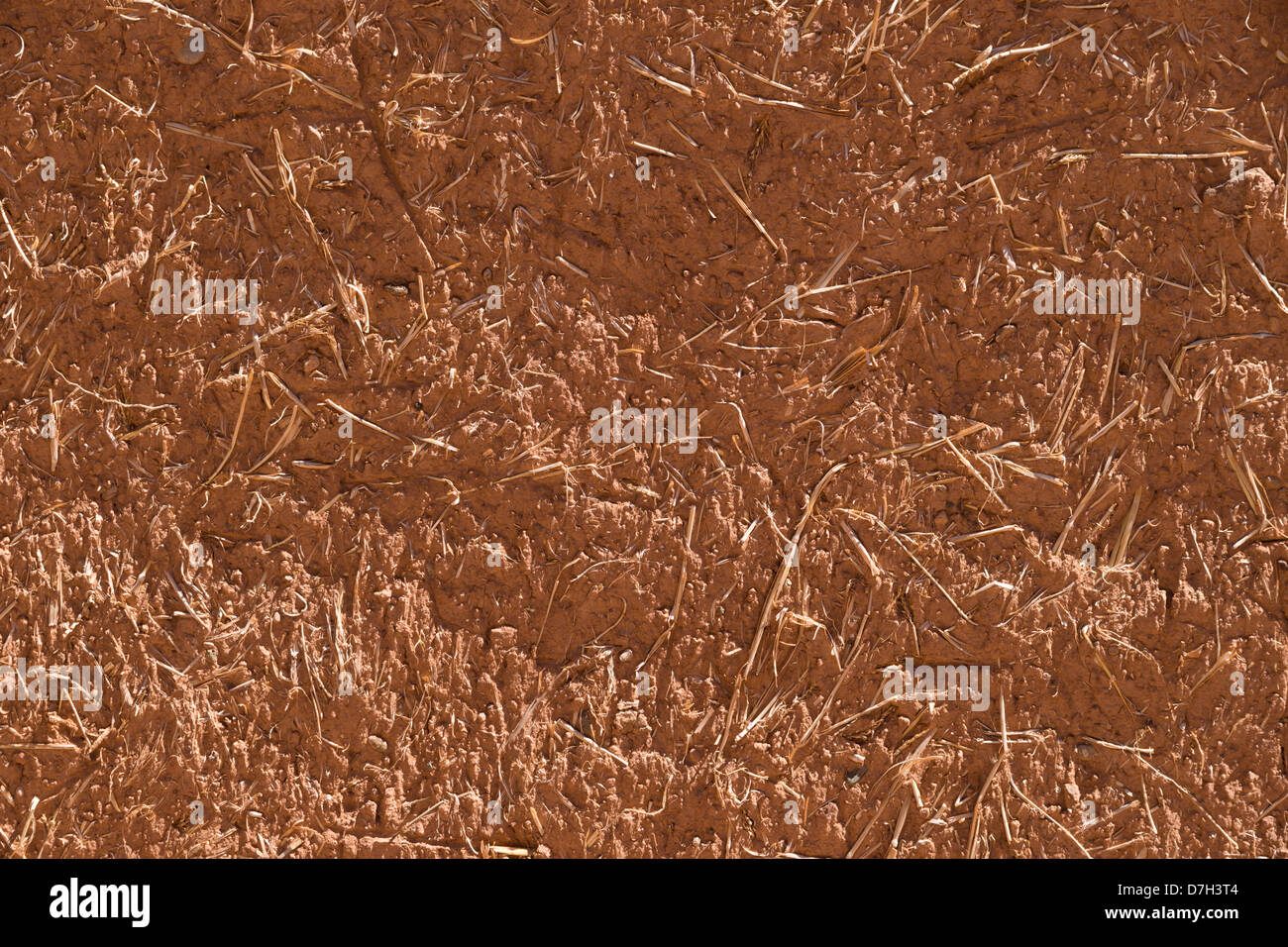 Atlas mountains, Morocco - mud-straw clay based building construction. Close up of wall. Stock Photo
