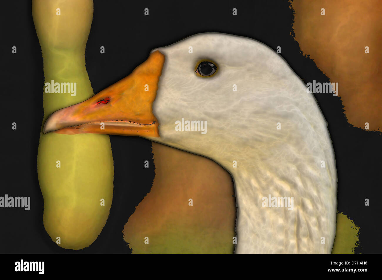 Colorful Portrait Painting of a Goose Head Stock Photo
