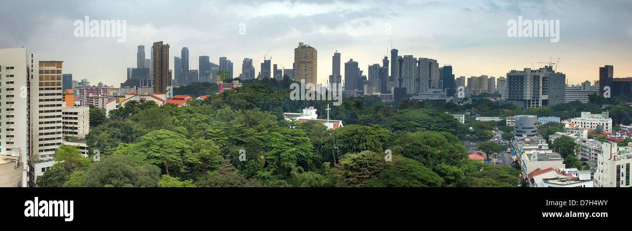 Singapore City Skyline with Lush Green Landscape Panorama Stock Photo