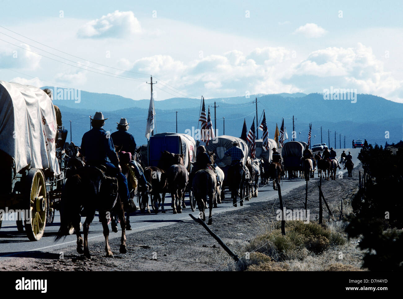 riders and wagons of the bicentennial wagon train leaving santa fe on ...