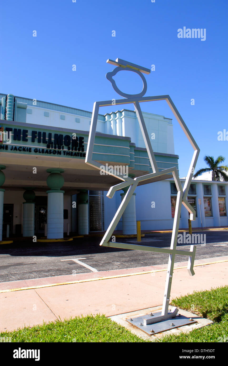 Miami Beach Florida,The Jackie Gleason Theater,theatre,The Fillmore,front,entrance,sculpture,human figure,funny,humor,humorous,humour,humorous,humour, Stock Photo