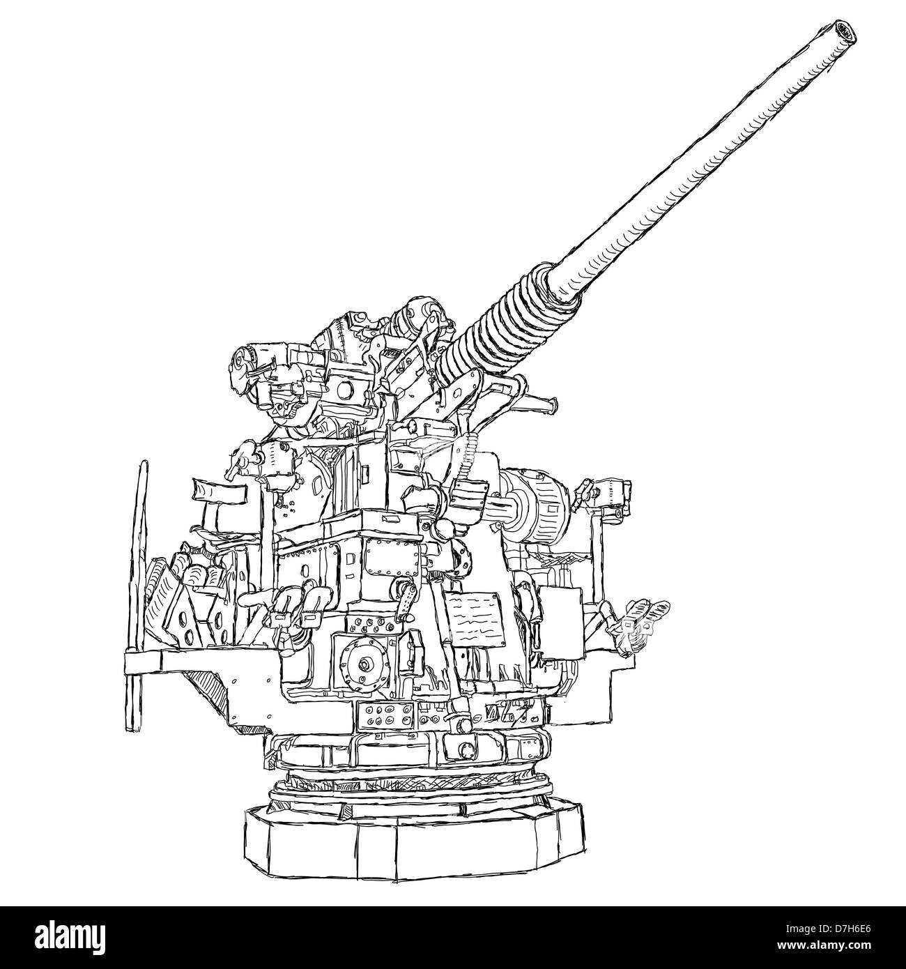 hand drawn illustration of a 50-caliber vintage gun. Stock Photo