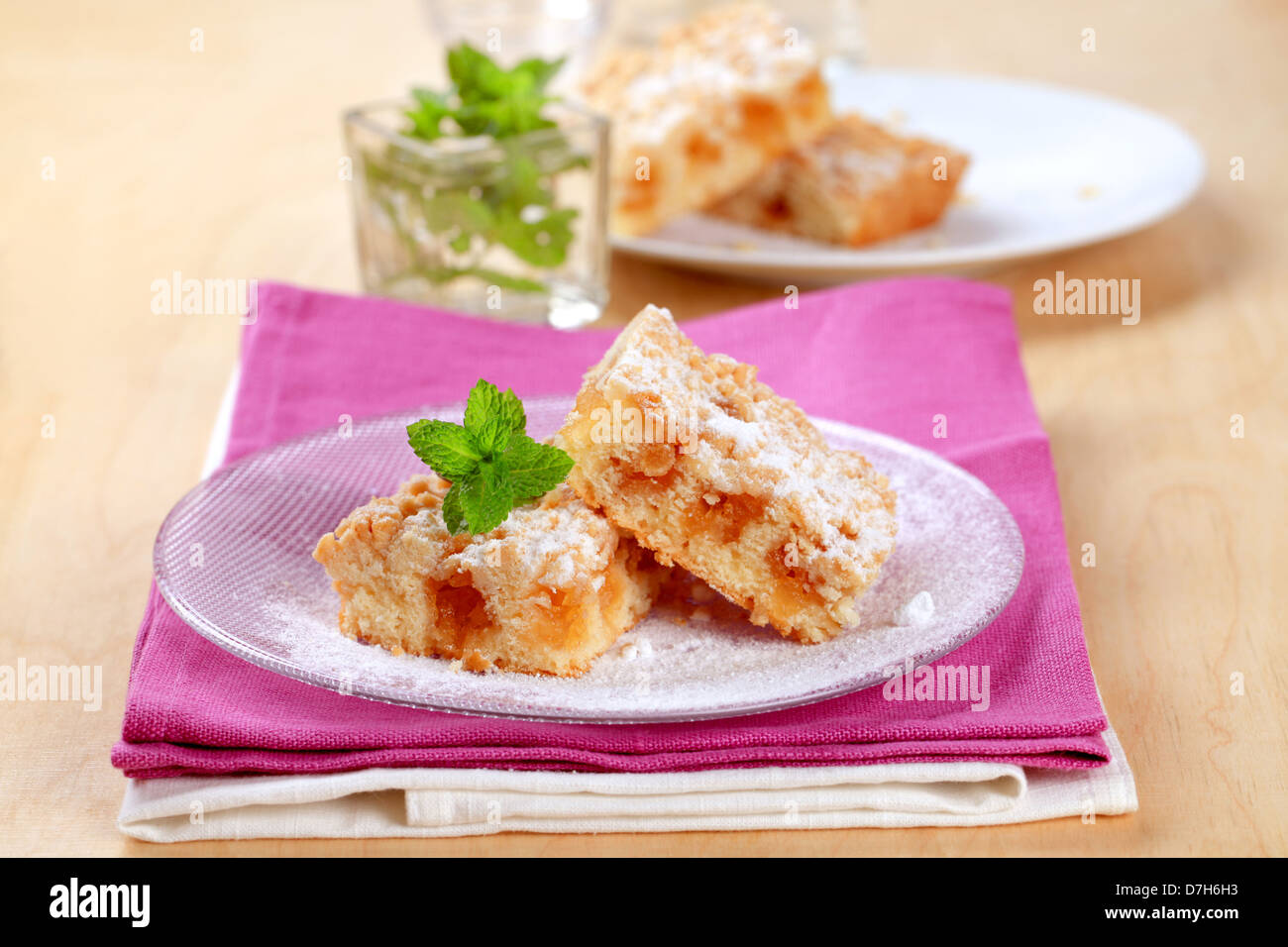 Pieces of apple crumb cake Stock Photo