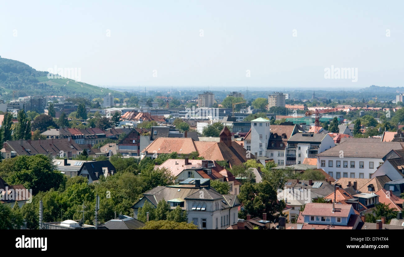 sunny illuminated aerial view of Freiburg im Breisgau, a city in Baden-Wu00fcrttemberg (Germany) at summer time Stock Photo