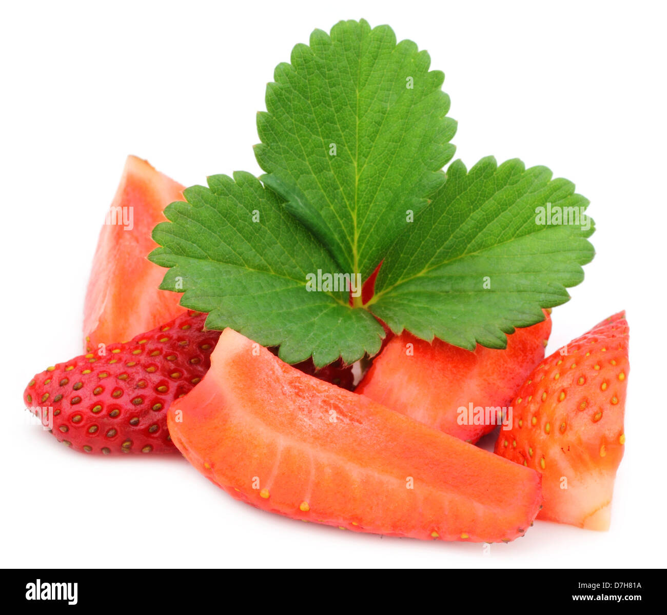 Fresh Sliced Strawberry with green leaf Stock Photo - Alamy