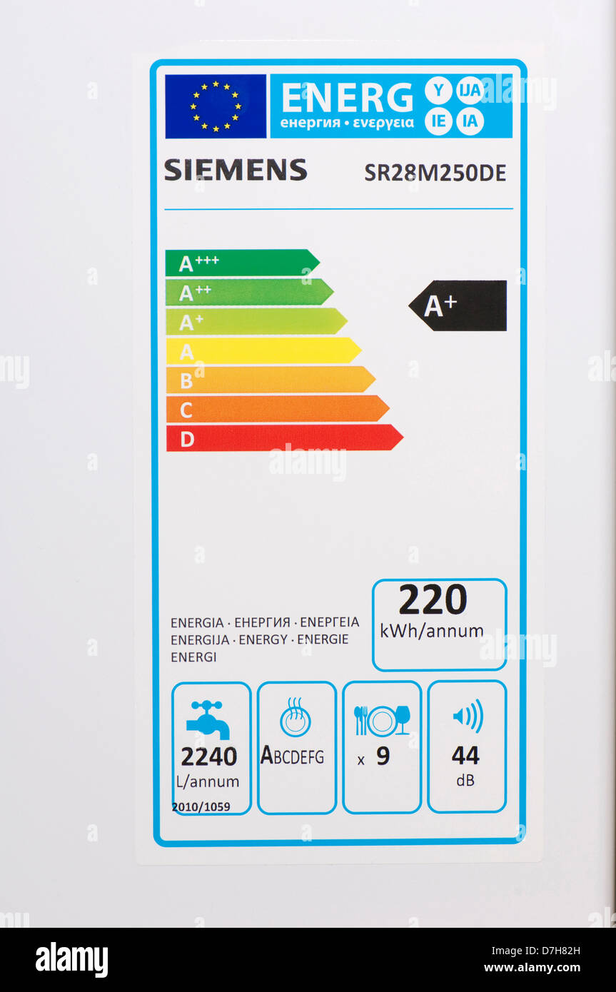 European Union energy label on a dishwasher Stock Photo