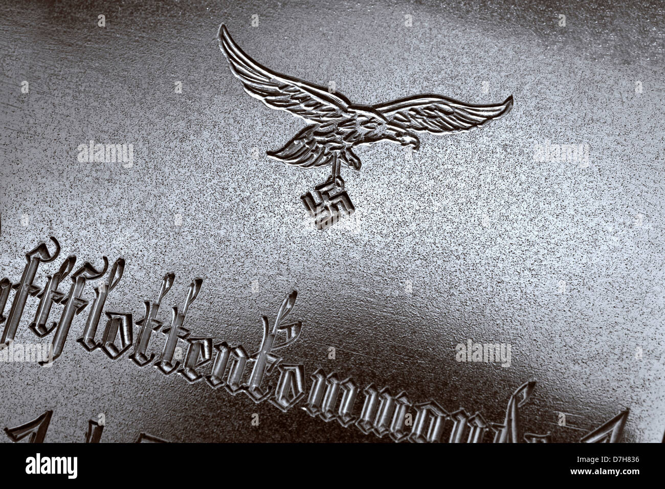 WW2 German Luftwaffe Eagle carrying Nazi Swastika symbol engraved on  Pilot's steel pocket case from \, image size:1300x956