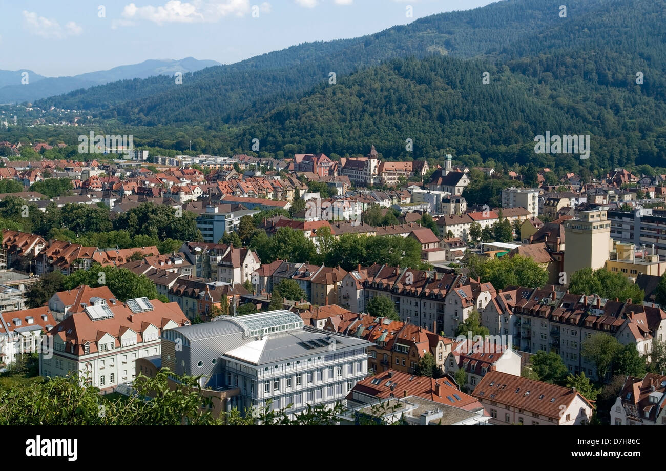 sunny aerial view of Freiburg im Breisgau, a city in Southern Germany at summer time Stock Photo