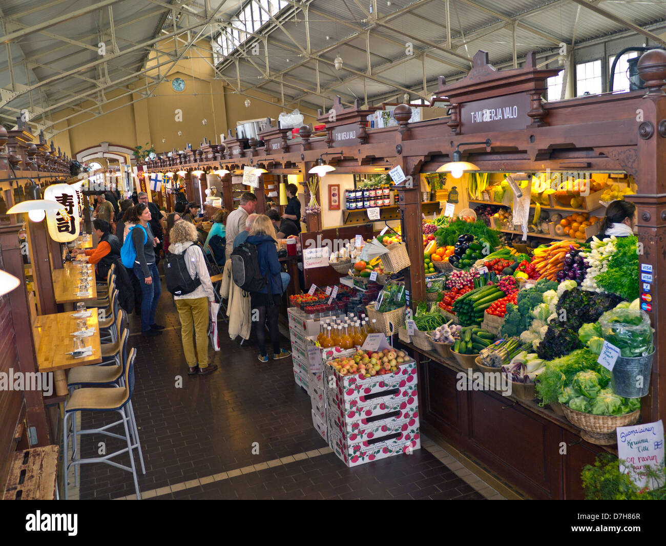 HELSINKI KAUPPATORI The Old Market Hall (Kauppahalli) with an extensive range of exotic local Finnish foods and products Helsinki Harbour Finland Stock Photo
