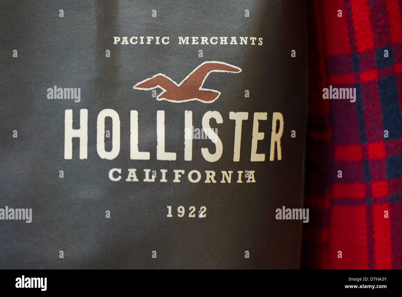 A bag with the logo of the lifestyle brand Hollister is pictured in ...
