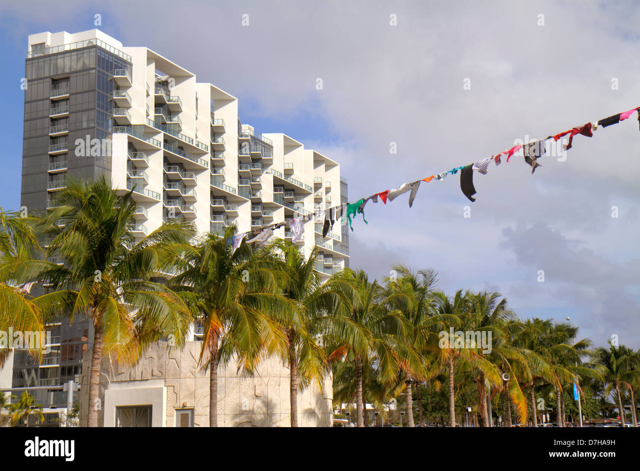 Miami Beach Florida,Art Basel,Collins Park,W,hotel,hanging laundry,installation,FL121208029 Stock Photo