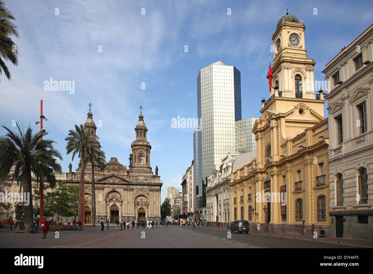 Santiago de Chile Plaza de Armas Cathedral Palacio de la Real Audieca Stock Photo