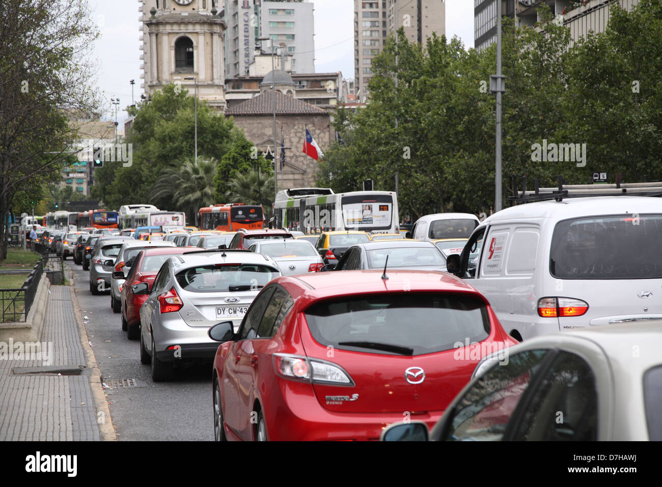 Santiago de Chile traffic holdup Avenida Libertador Bernardo O Higgins Avenida Alameda Stock Photo