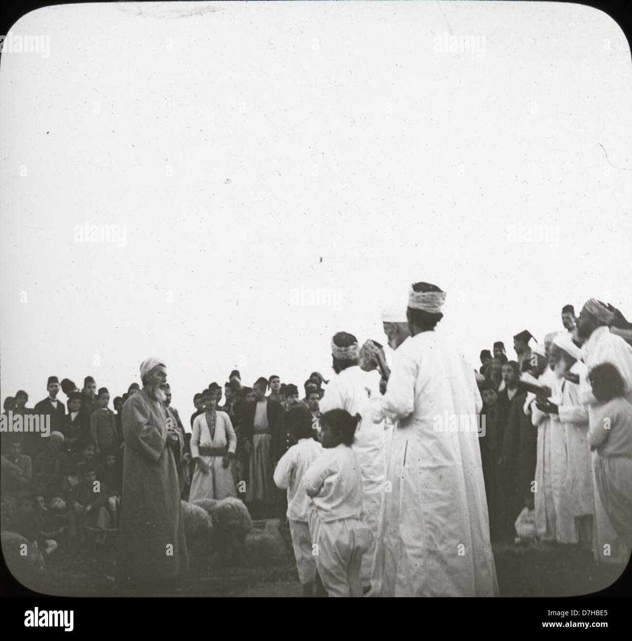 High Priest and Levites Officiating at the Samaritan Passover, Mt. Gerizim Stock Photo