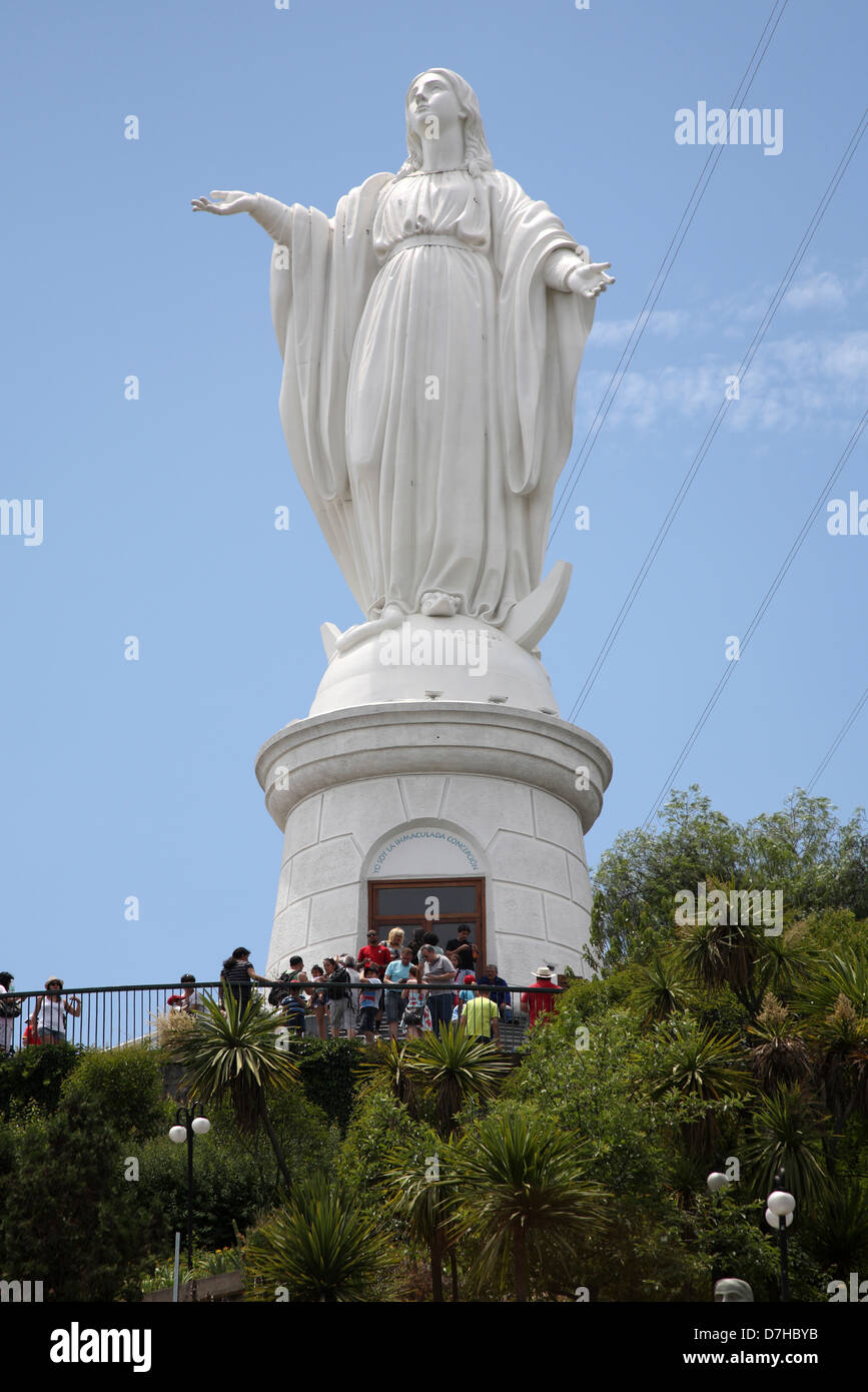 Santiago de Chile Cerro San Cristobal mary marie statue Parque Metropolitano de Santiago Stock Photo