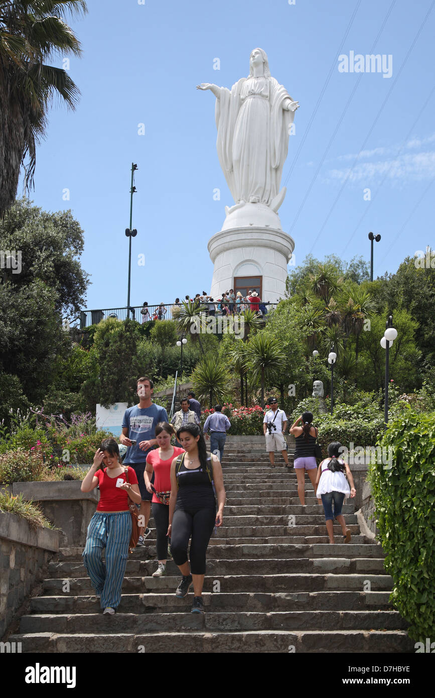 Santiago de Chile Cerro San Cristobal mary marie statue Parque Metropolitano de Santiago Stock Photo