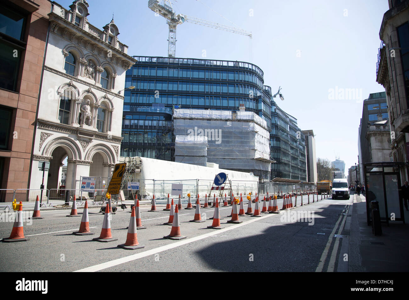 Holborn viaduct coned off for roadworks building works Stock Photo