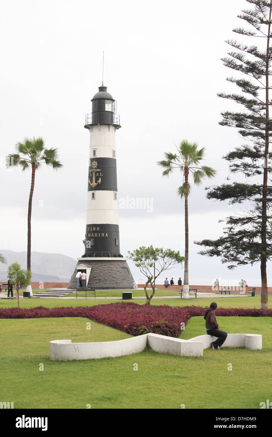 Peru Lima Miraflores Playa Costa Verde lighthouse Stock Photo