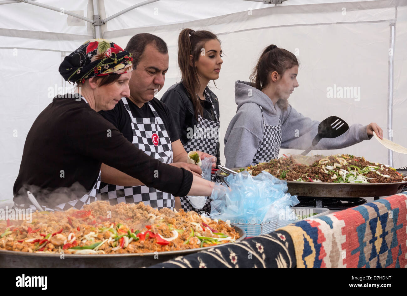 Musti's Kitchen, one of the catering stands at the Festival of Food and Drink at Leyburn. Selling Traditional Turkish Cookery. Stock Photo