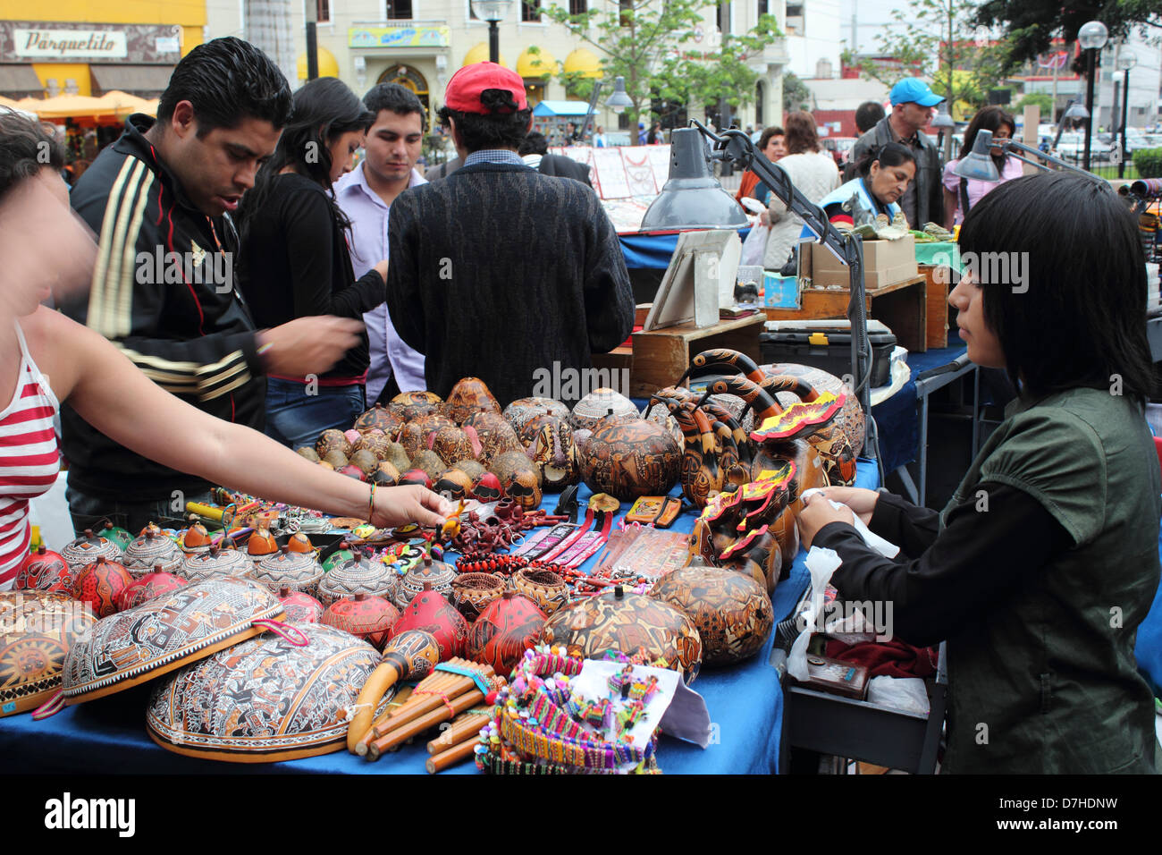 Peru Lima Miraflores market place street trader Stock Photo